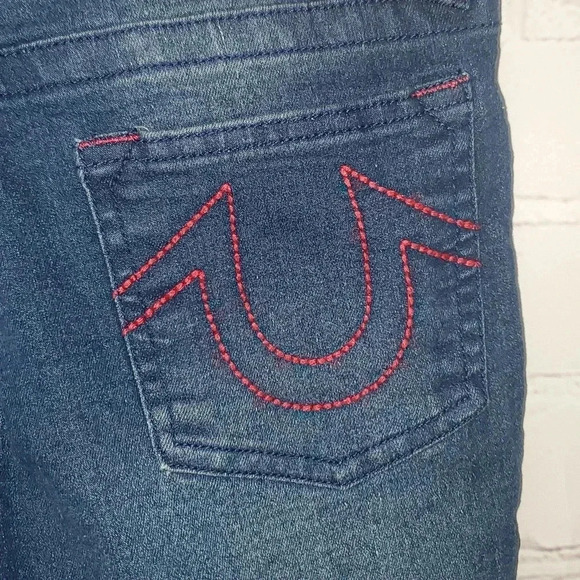 True Religion Halle Mid Rise Super Skinny Blue Jeans Red Stiching Size 12 NWT🔥 - Picture 3 of 16